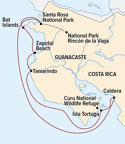 Exploring Costa Rica’s National Parks and Preserves: Guanacaste, Santa Rosa, and Rincón de la Vieja Itinerary Map