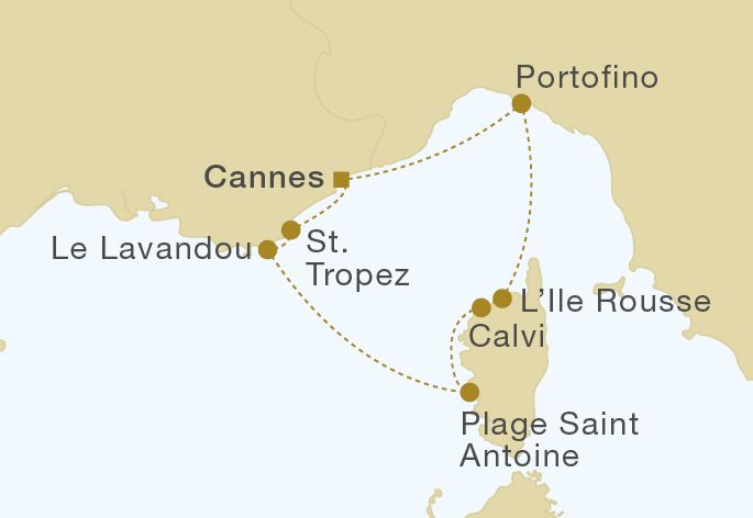 Corsica & French Riviera 7 Nights Itinerary Map
