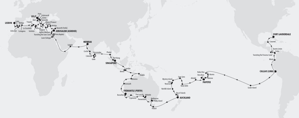 The Curious and the Sea: World Cruise 2026 Itinerary Map