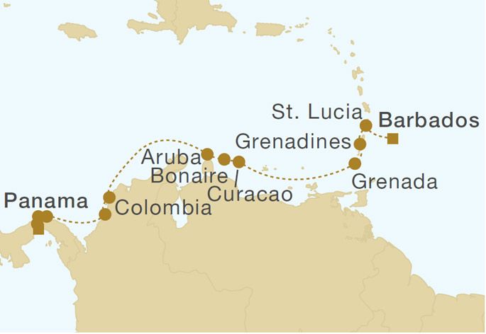 Barbados to Panama 14 Nights Itinerary Map
