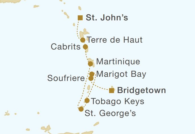 Royal Clipper - Classic Yachtsman Caribbean 7 Nights Itinerary Map